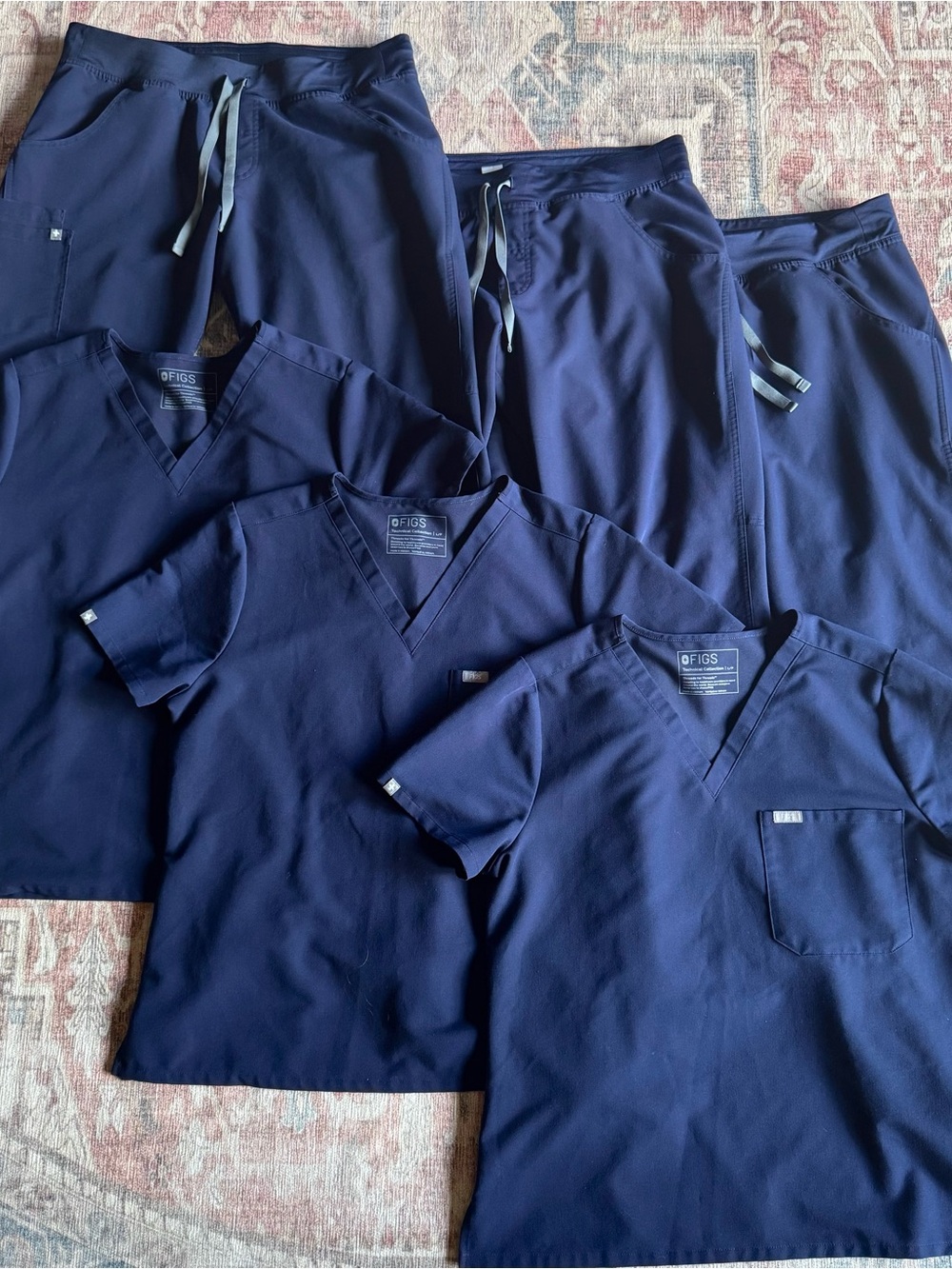 FIGS Navy Scrub Lot 3 Catarina Tops + 3 Kade Cargo Pants